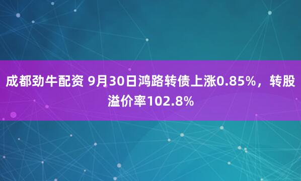 成都劲牛配资 9月30日鸿路转债上涨0.85%，转股溢价率102.8%