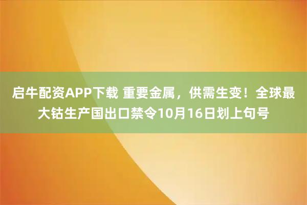 启牛配资APP下载 重要金属,供需生变!全球最大钴生产国出口禁令10月16日划上句号