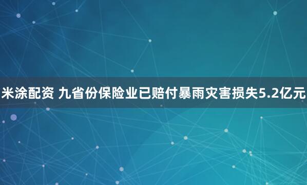 米涂配资 九省份保险业已赔付暴雨灾害损失5.2亿元